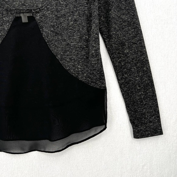 LNA Shirt Womens XS Gray Marl Black Scoop Back Sheer Panel Long Sleeve Top Tee - Picture 6 of 13
